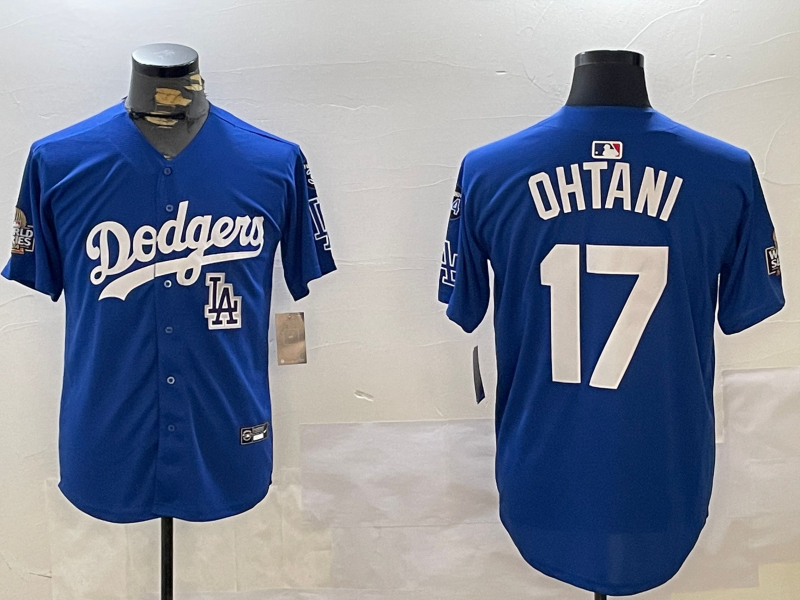 Men Los Angeles Dodgers #17 Ohtani 2024 World series patch blue jersey 20241120122->tennessee titans->NFL Jersey